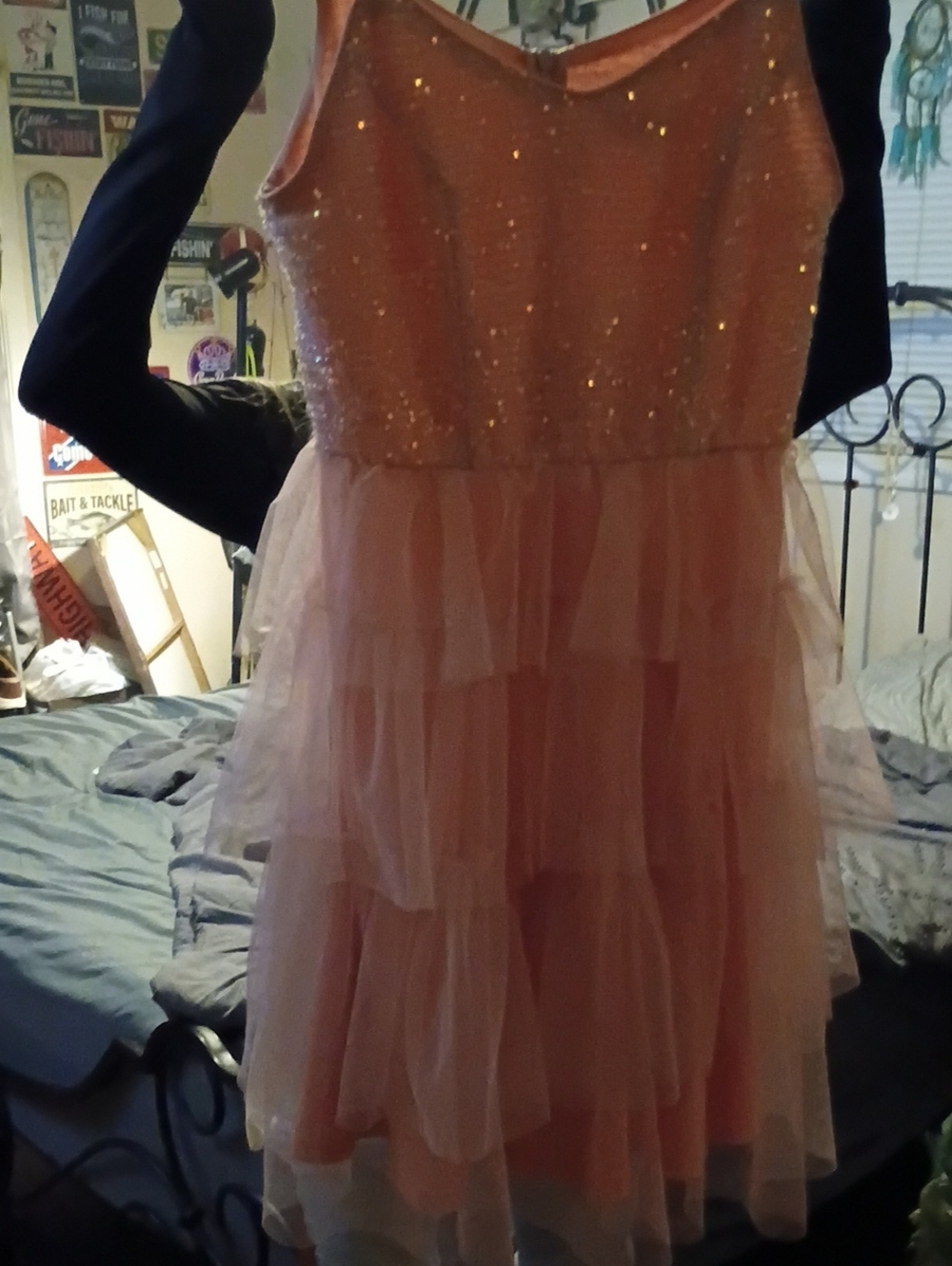Boutique 9 Sparkling Pink Sequin Bodice Tiered Tulle Dress